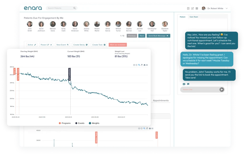 Enara Health provider app showing patient management dashboard